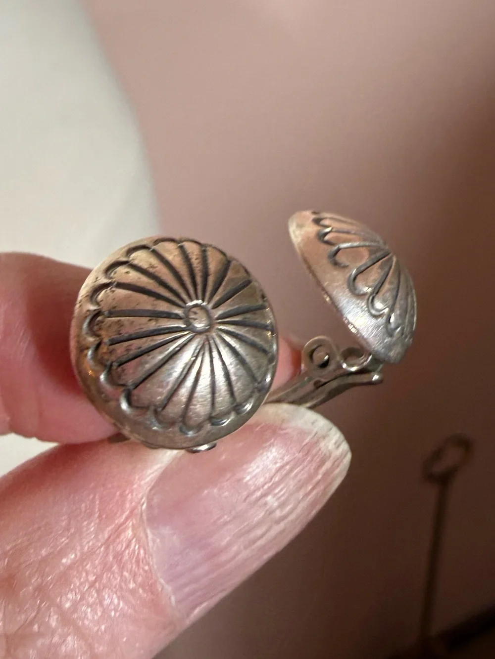 Native American Navajo Sterling silver Signed hand stamped small clip earrings